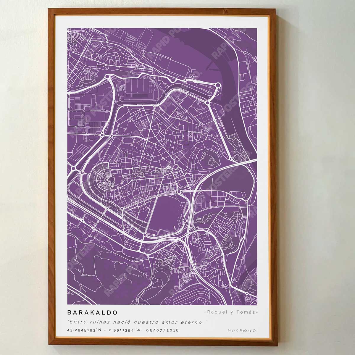 Póster personalizado con ubicación y textos donde todo comenzó del mapa de la ciudad de Barakaldo con frase y nombres. Diseño del mapa personalizado ideal para regalo único y original. Impresión de alta calidad, regalo perfecto para familias de Barakaldo.
