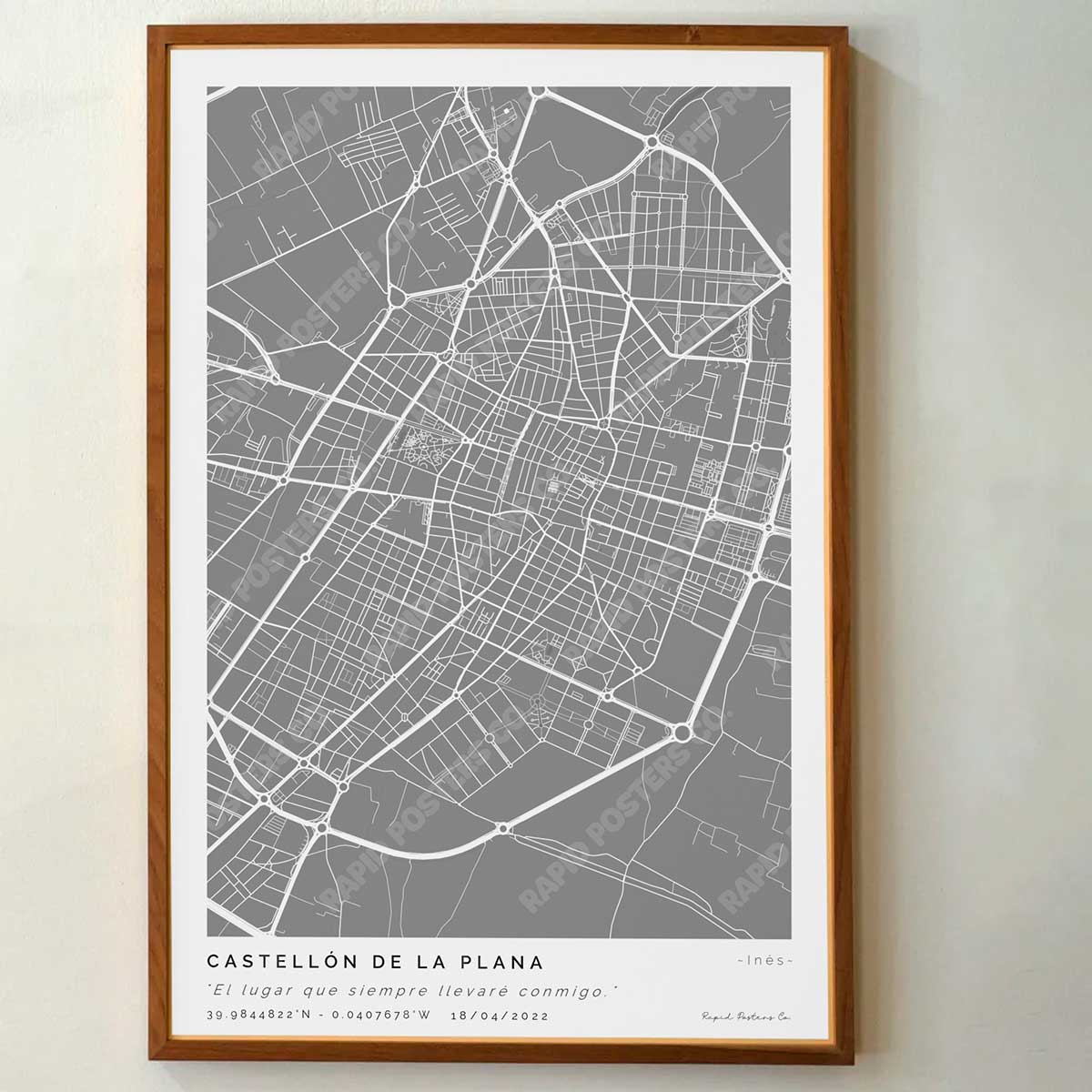 Póster personalizado con ubicación y textos donde todo comenzó del mapa de la ciudad de Castellón de la Plana con frase y nombres. Diseño del mapa personalizado ideal para regalo único y original. Impresión de alta calidad, regalo perfecto para familias de Castellón de la Plana.