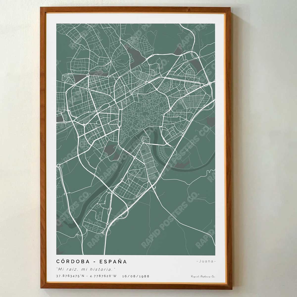 Póster personalizado con ubicación y textos donde todo comenzó del mapa de la ciudad de Córdoba con frase y nombres. Diseño del mapa personalizado ideal para regalo único y original. Impresión de alta calidad, regalo perfecto para familias de Córdoba.