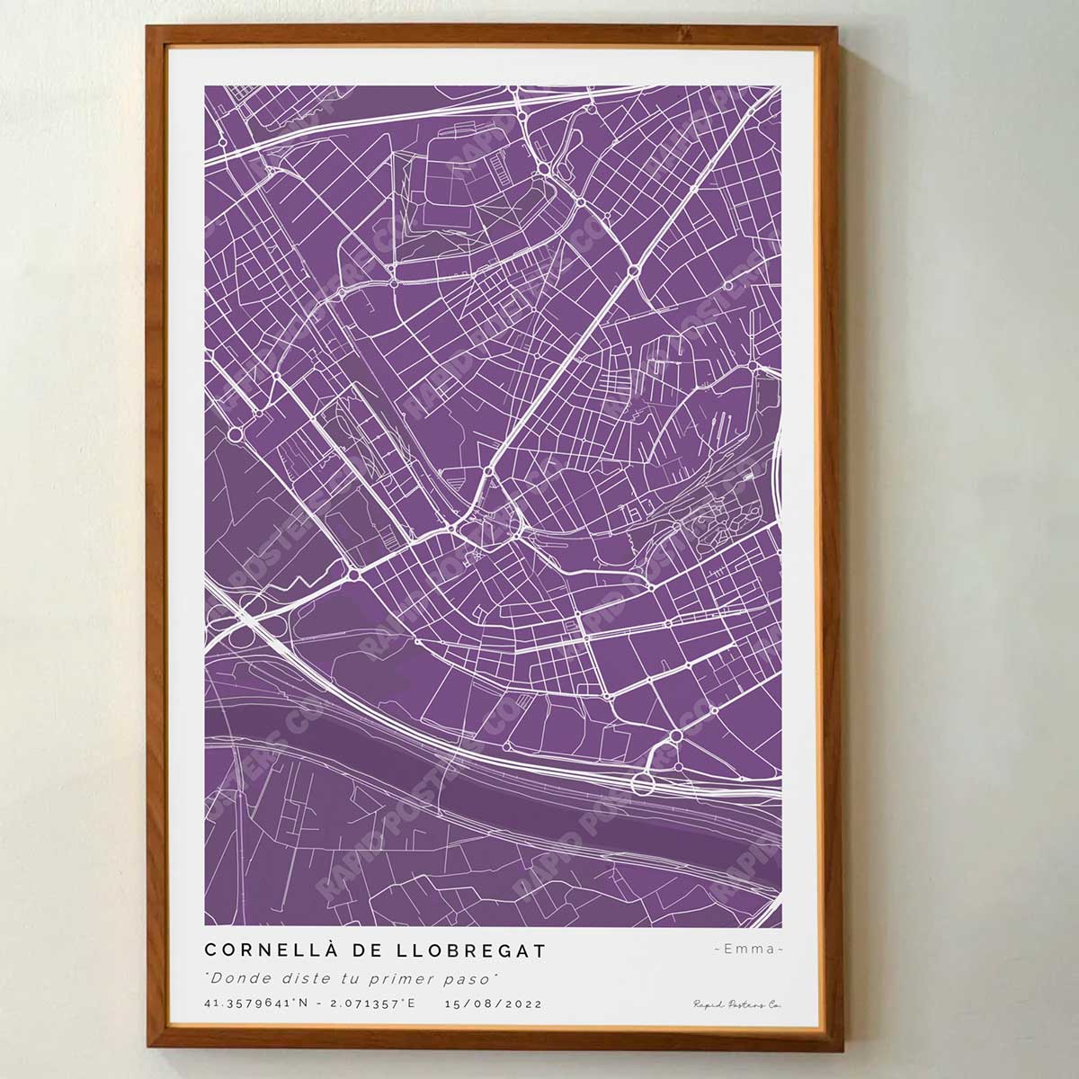 Póster personalizado con ubicación y textos donde todo comenzó del mapa de la ciudad de Cornellà de Llobregat con frase y nombres. Diseño del mapa personalizado ideal para regalo único y original. Impresión de alta calidad, regalo perfecto para familias de Cornellà de Llobregat.