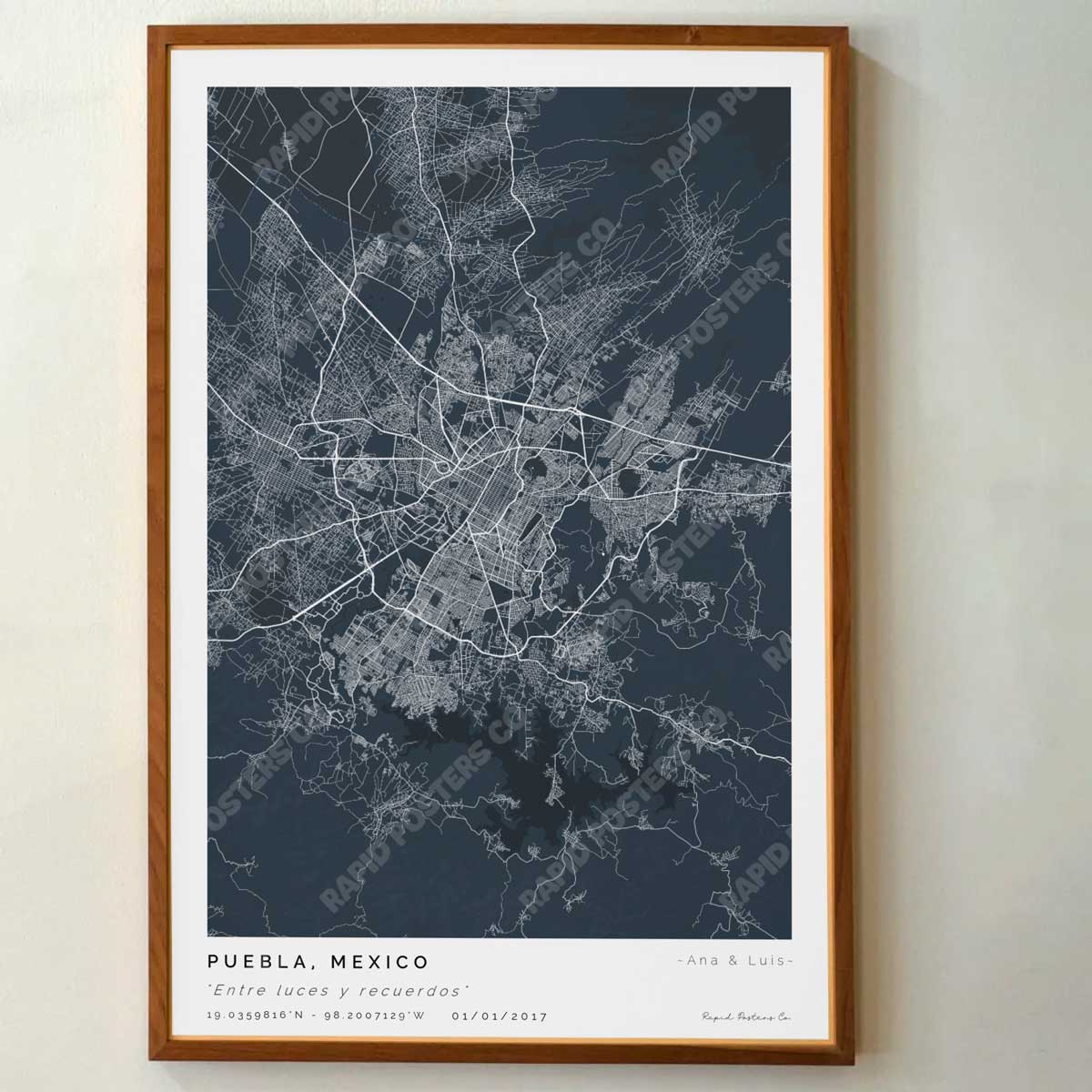 Mapa personalizado de Puebla - Posters de ciudades de México - Personaliza gratis el plano de tu ciudad y descarga al instante el plano en PDF digital listo para imprimir y poner en un cuadro.