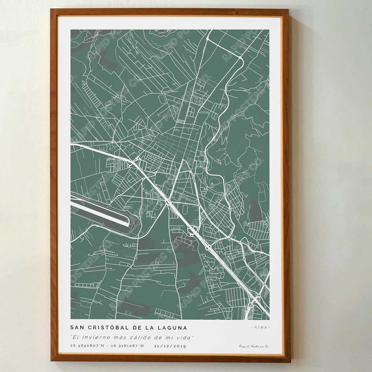 Póster personalizado con ubicación y textos donde todo comenzó del mapa de la ciudad de San Cristóbal de La Laguna con frase y nombres. Diseño del mapa personalizado ideal para regalo único y original. Impresión de alta calidad, regalo perfecto para familias de San Cristóbal de La Laguna.