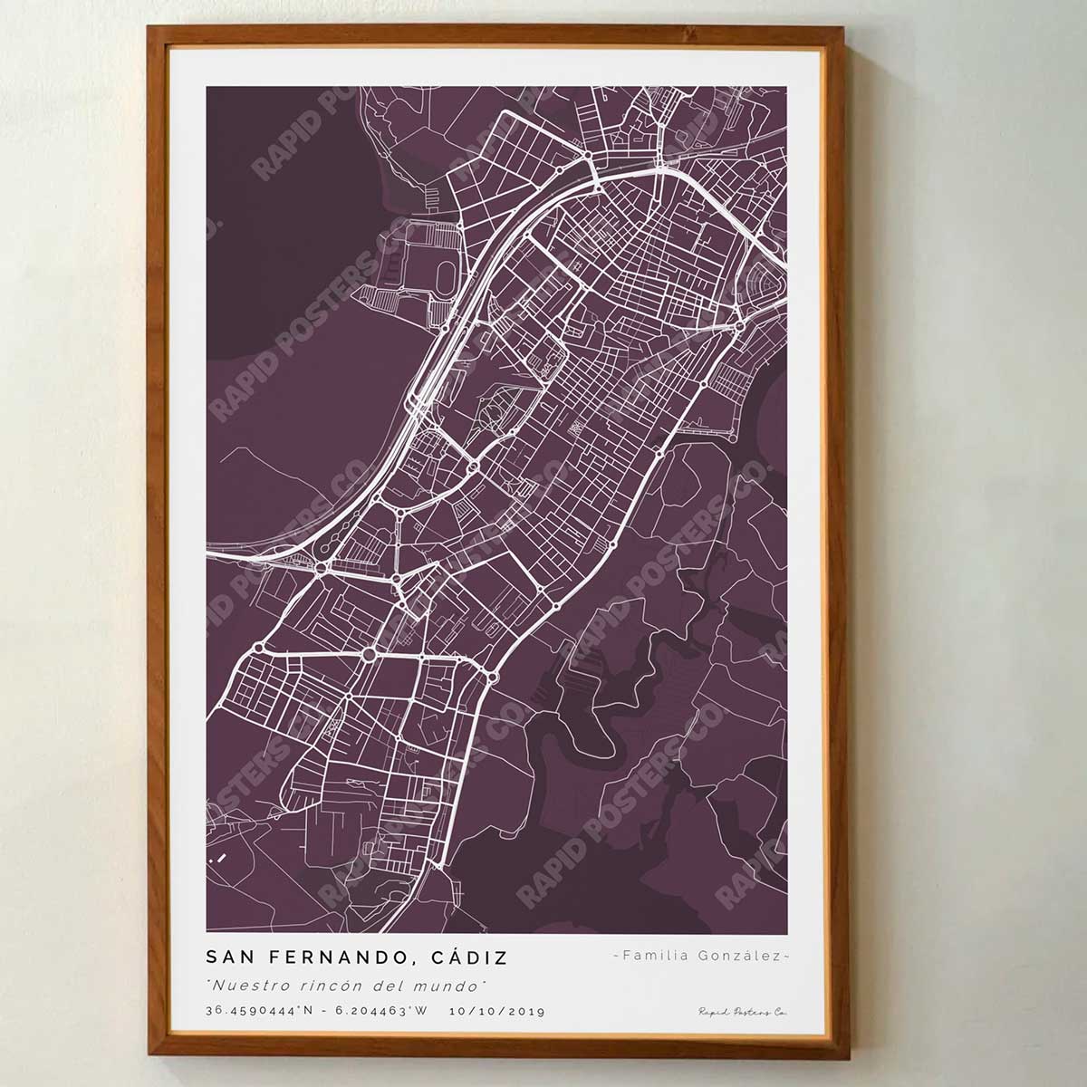 Póster personalizado con ubicación y textos donde todo comenzó del mapa de la ciudad de San Fernando con frase y nombres. Diseño del mapa personalizado ideal para regalo único y original. Impresión de alta calidad, regalo perfecto para familias de San Fernando.
