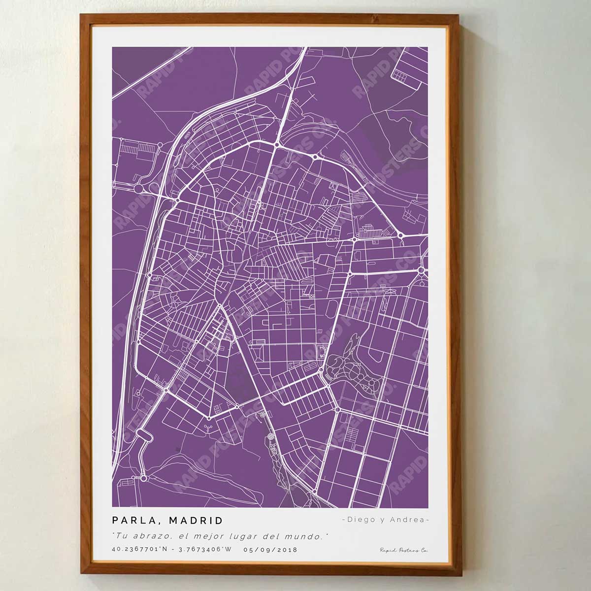 Póster personalizado con ubicación y textos donde todo comenzó del mapa de la ciudad de Parla con frase y nombres. Diseño del mapa personalizado ideal para regalo único y original. Impresión de alta calidad, regalo perfecto para familias de Parla.