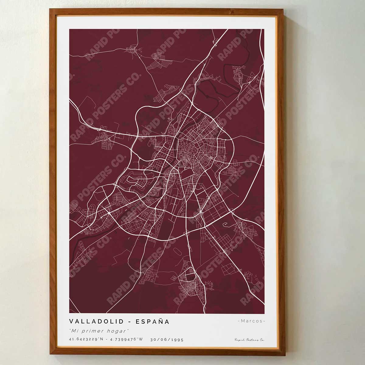 Póster personalizado con ubicación y textos donde todo comenzó del mapa de la ciudad de Valladolid con frase y nombres. Diseño del mapa personalizado ideal para regalo único y original. Impresión de alta calidad, regalo perfecto para familias de Valladolid.